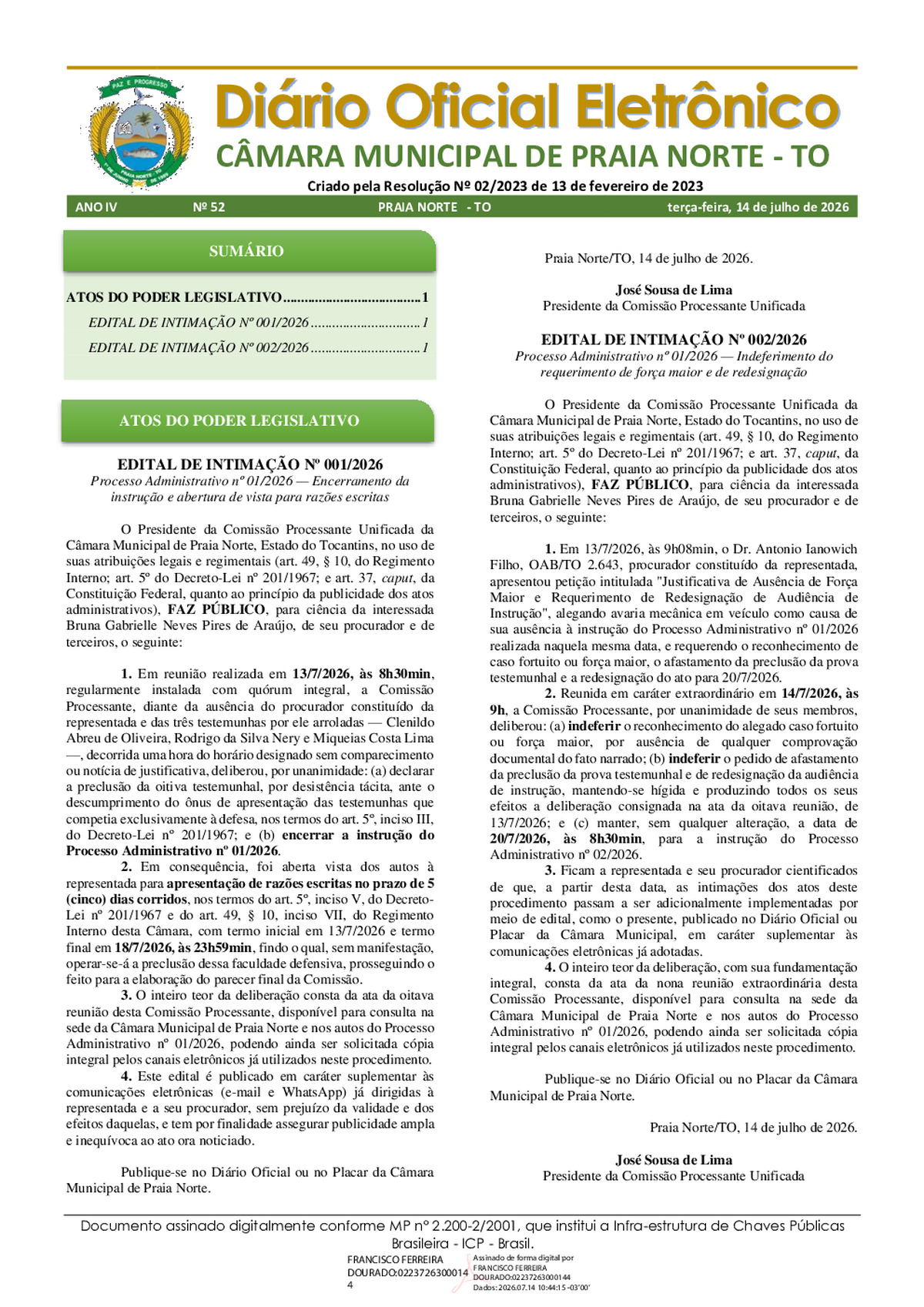 Diário Oficial N° 52